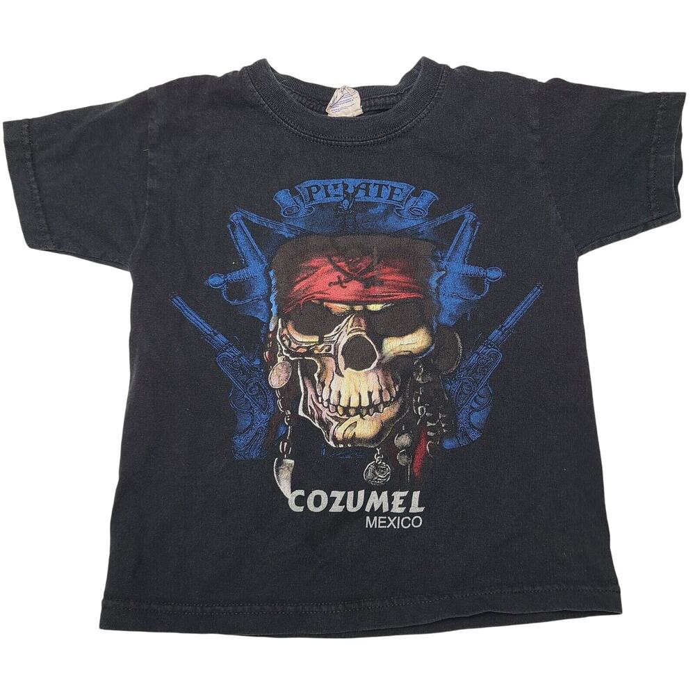 Vintage Pirate Skeleton Cozumel Mexico T-Shirt Kids Boys Size Small